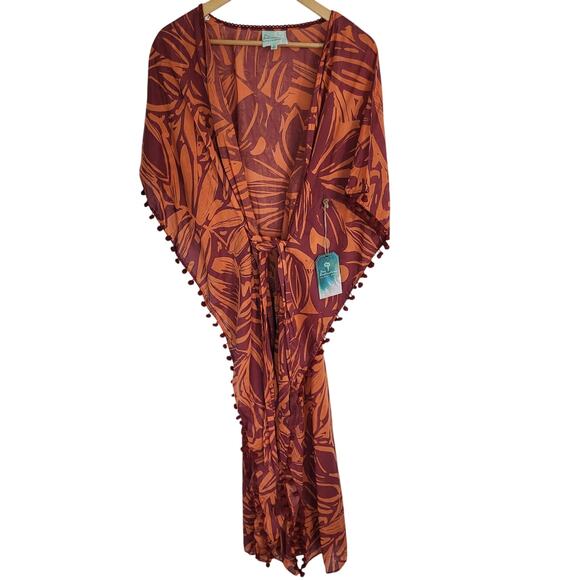True Destinations Floral Printed Belted Maxi Cover Up Swim Beach Orange Medium - Picture 3 of 9